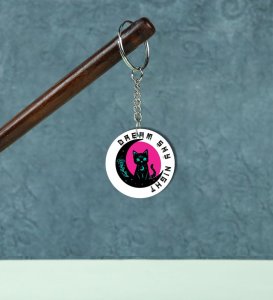 Mystical Kitty Night Theme Printed Round Keychain Pack of 2