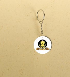 Meditating Kitty Peace Theme Printed Round Keychain Pack of 2