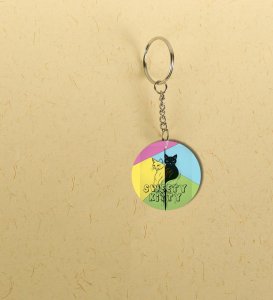 Sweety Kitty Color Block Design Printed Round Keychain Pack of 2