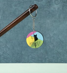 Sweety Kitty Color Block Design Printed Round Keychain Pack of 2