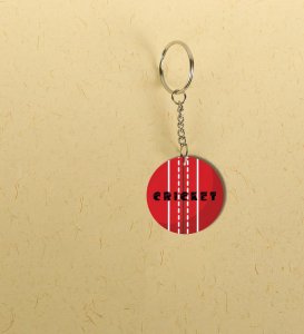 Classic Red Cricket Ball Printed Round Keychain Pack of 2