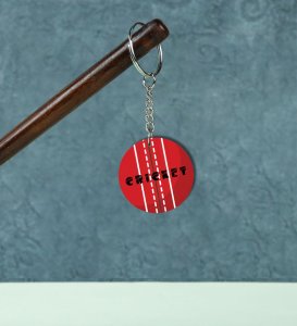 Classic Red Cricket Ball Printed Round Keychain Pack of 2