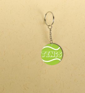 Bright Green Tennis Ball Art Printed Round Keychain Pack of 2