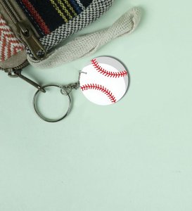 Classic Red Stitched Ball Inspired Printed Round Keychain Pack of 2