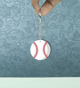 Classic Red Stitched Ball Inspired Printed Round Keychain Pack of 2