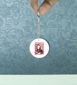 Sweet Illustrated Anime Girl Art Printed Round Keychain Pack of 2