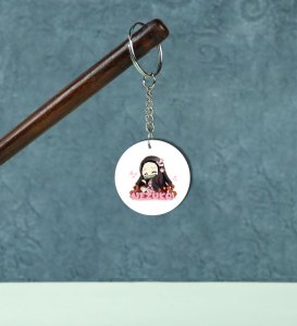 Pretty Manga Style Girl Fan Printed Round Keychain Pack of 2