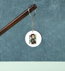 Cool Cartoon Boy With Power Pose Printed Round Keychain Pack of 2