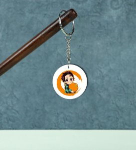 Dynamic Anime-Inspired Character Illustration Printed Round Keychain Pack of 2
