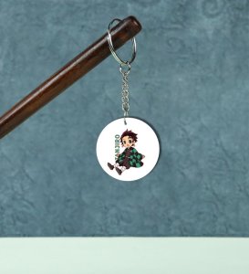 Bold Eyes Anime Boy Art Printed Round Keychain Pack of 2