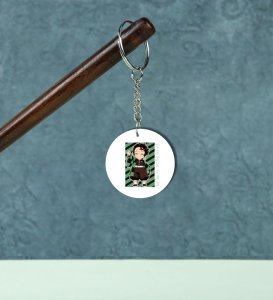 Green Checkered Outfit Hero Printed Round Keychain Pack of 2