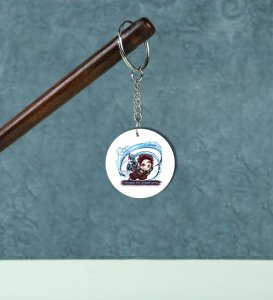 Action Pose Anime Boy Drawing Printed Round Keychain Pack of 2