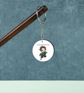 Illustrated Anime Boy With Sword Skill Printed Round Keychain Pack of 2