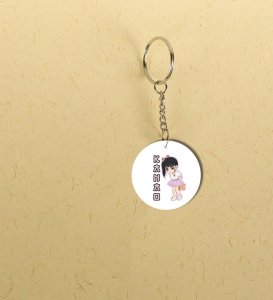 Cute Pink Outfit Anime Girl Printed Round Keychain Pack of 2