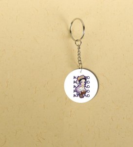 Adorable Character Design With Bow Printed Round Keychain Pack of 2