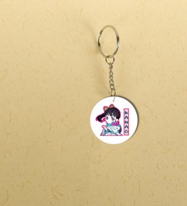 Pastel Color Cute Girl Art Printed Round Keychain Pack of 2