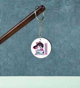 Pastel Color Cute Girl Art Printed Round Keychain Pack of 2