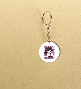 Playful Chibi Girl With Bag Printed Round Keychain Pack of 2