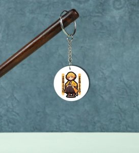 Energetic Anime-Inspired Warrior Pose Printed Round Keychain Pack of 2