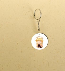 Bold Yellow Cloak Boy Character Printed Round Keychain Pack of 2