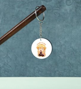 Bold Yellow Cloak Boy Character Printed Round Keychain Pack of 2