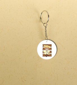 Vibrant Cartoon Hero Holding Sword Printed Round Keychain Pack of 2