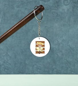 Vibrant Cartoon Hero Holding Sword Printed Round Keychain Pack of 2