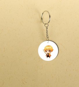 Miniature Bold Anime Vibe Fighter Printed Round Keychain Pack of 2