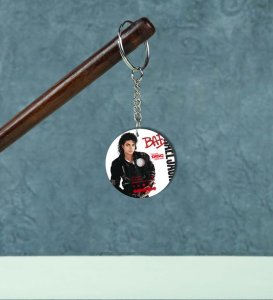 Retro King of Pop Vibe with 80s Energy Printed Round Keychain Pack of 2