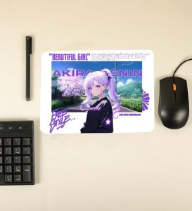 Freestyle Anime Girl Under Cherry Blossoms Printed Mousepad