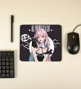 Meow Style Anime Girl With Shoulder Buddy Printed Mousepad