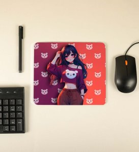 Anime Girl With Fun Icon Pattern Art Printed Mousepad