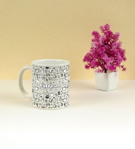 Scribbled Cafe Icons with Caffeine Word Art Printed Coffee Mug 250ml