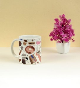 Funky Coffee Beans and Steam Vibe Printed Coffee Mug 250ml