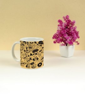 Morning Sip with Sketch Style Elements Printed Coffee Mug 250ml