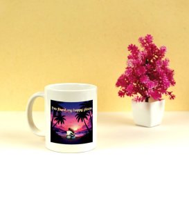 Couple's Serene Sunset Moment on Beach Printed Coffee Mug
