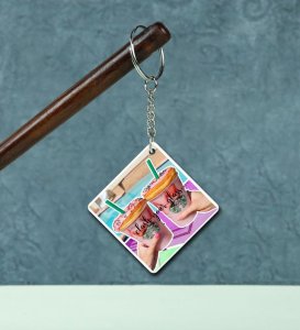Handcrafted Colorful Beverage Art Printed Keychain Pack of 2