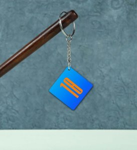 Cool Blue With Bold Number 10 Printed Keychain Pack of 2