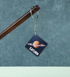 Unique Saturn Planet Artwork Printed Keychain Pack of 2