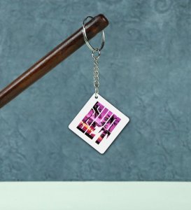 Sunset and Palms in Urban Typography Printed Keychain Pack of 2