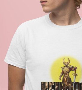 The Golden Sentinel: Guardian Aura Graphic Printed White T-Shirt