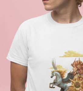 The Eternal Flight: Celestial Knight Graphic Printed White T-Shirt