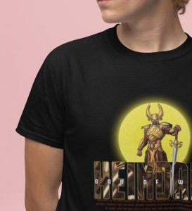 The Golden Sentinel: Guardian Aura Graphic Printed Black T-Shirt