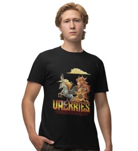 The Eternal Flight: Celestial Knight Graphic Printed Black T-Shirt