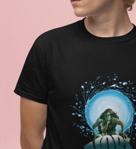 Sea King's Fury: Storms from the Deep Graphic Printed Black T-Shirt for Men