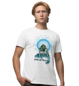Sea King's Fury: Storms from the Deep Graphic Printed White T-Shirt for Men