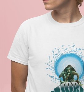 Sea King's Fury: Storms from the Deep Graphic Printed White T-Shirt for Men
