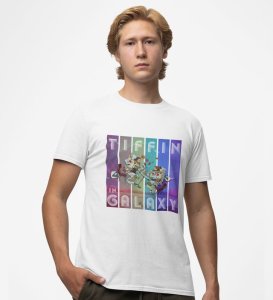 Tiffin in Orbit: Astronaut Lunchtime Galaxy Graphic Printed White T-Shirt