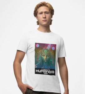 Cyber Galaxy: Robotic Humanoid War Graphic Printed White T-Shirt