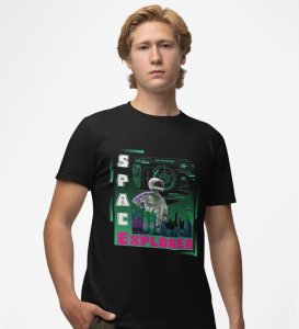 Neon Cosmos: Space Explorer Graphic Printed Black T-Shirt